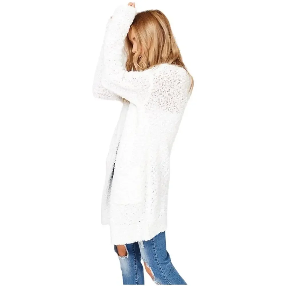 Listicle Ivory White Chunky Popcorn Knit Open Cardigan SZ M $49 - Picture 4 of 10